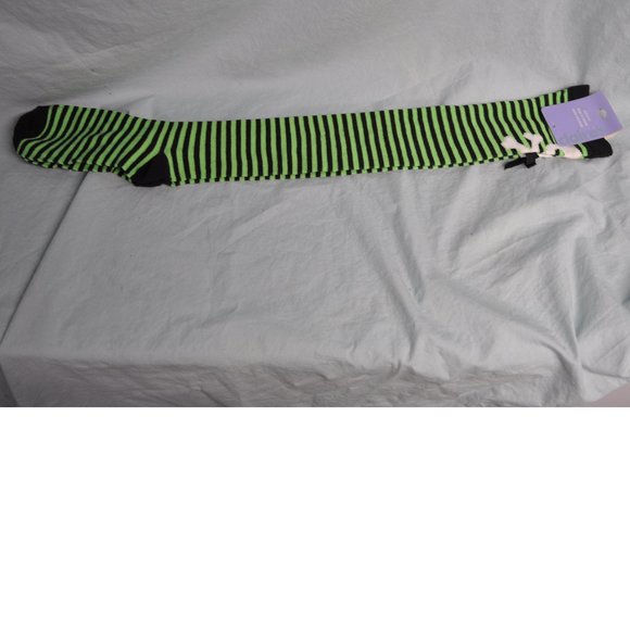 Claire's Accessories - 3 for $40 - claire's black green skull striped over knee stockings OS (299)
